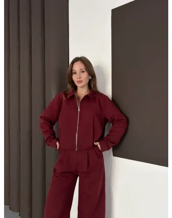 Trenç takım alt üst bordo ons