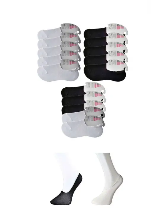 Omarı Çoklu Pakette Siyah ve Beyaz Kadın Babet Çorap Seti