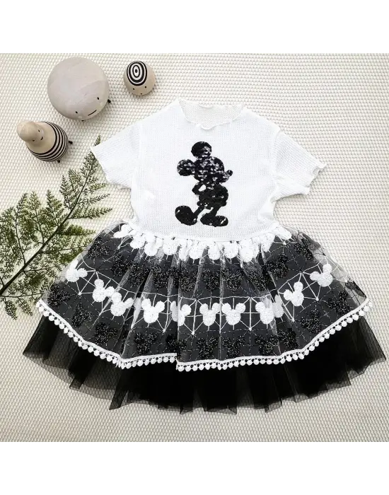 Trend Kız Bebek Elbisesi Mickey Baskılı