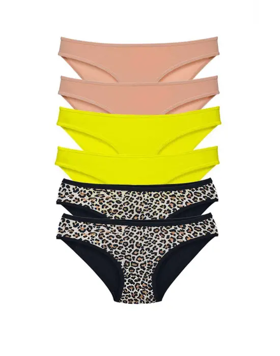 Omarı Trendy ve Rahat 6 Adet Leopar Desenli Kadın Slip Külot