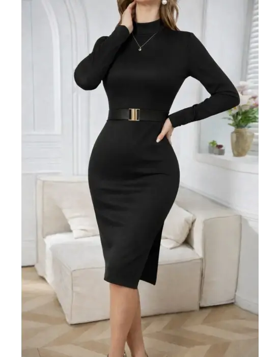 Trend Midi Sıvama Deri Elbise