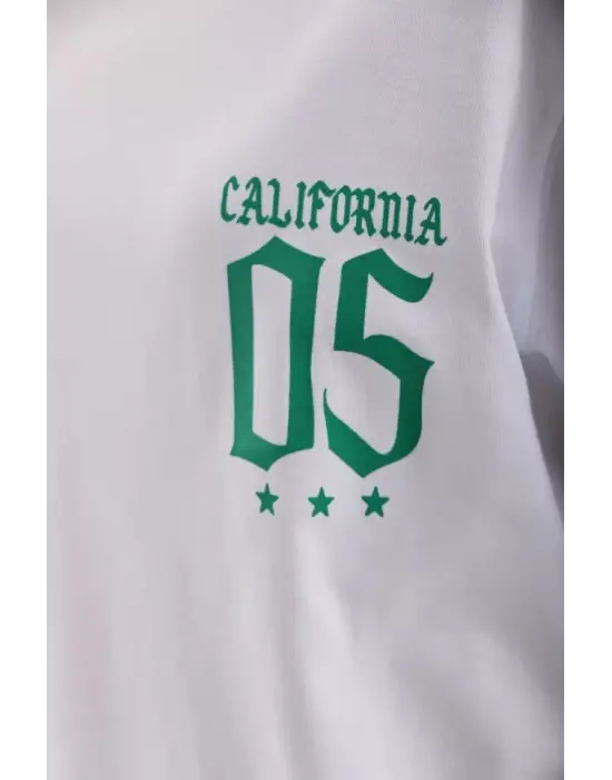 Omarı Beyaz Oversize Baskılı T-Shirt