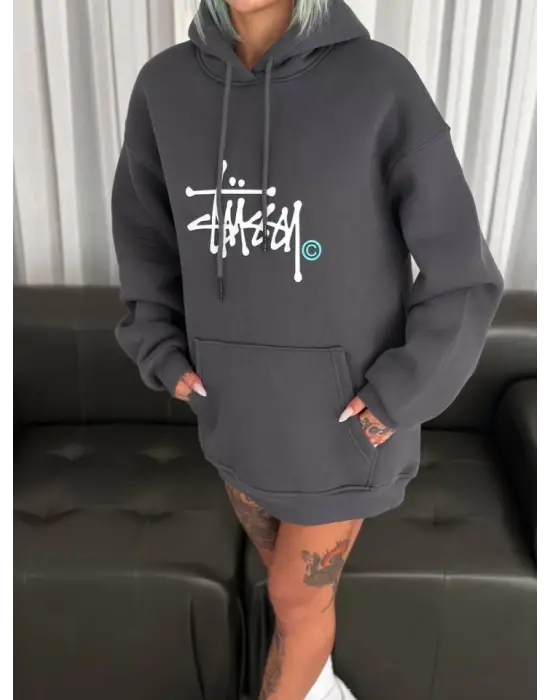 Omarı Rahat ve Şık Kapşonlu Baskılı SweatShirt