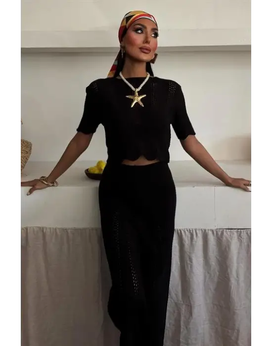 Omarı Şık Triko Bluz Pantolon Takımı