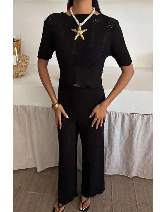 Omarı Şık Triko Bluz Pantolon Takımı