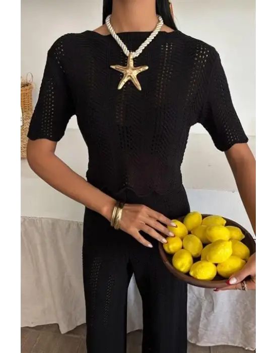 Omarı Şık Triko Bluz Pantolon Takımı