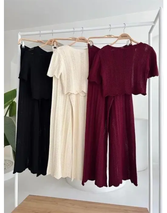 Omarı Şık Triko Bluz Pantolon Takımı