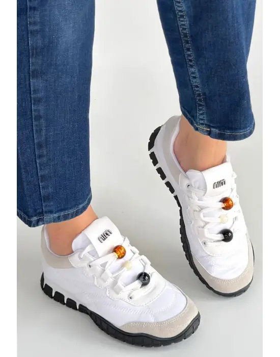 Tues Beyaz Nubuk Bağcıklı Spor Ayakkabı