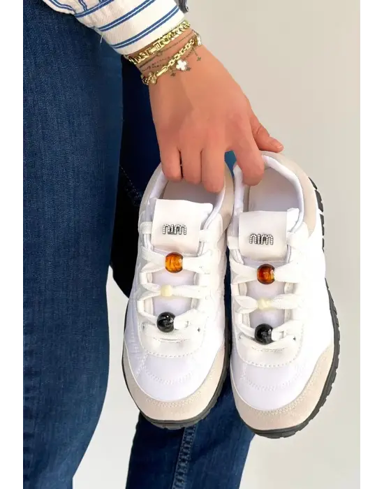 Tues Beyaz Nubuk Bağcıklı Spor Ayakkabı