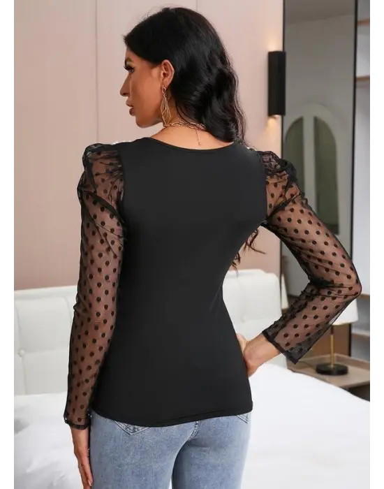 Omarı İnci Detaylı Kadın Uzun Kollu Viskon Bluz