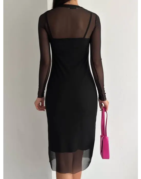 Omarı Siyah Tül Elbise Takımı