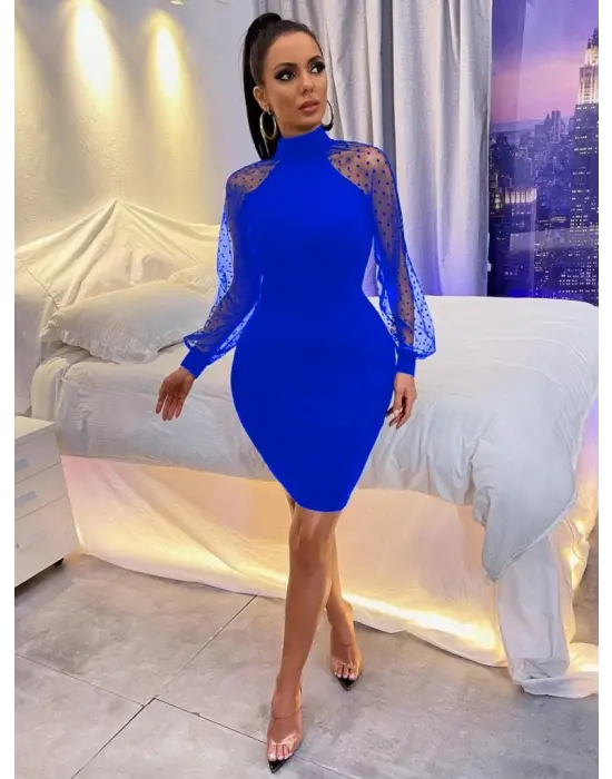 Omarı Şık Tül Puantiyelerle Süslenmiş Mini Boy Elbise