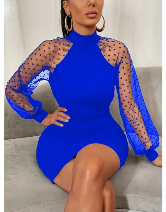 Omarı Şık Tül Puantiyelerle Süslenmiş Mini Boy Elbise