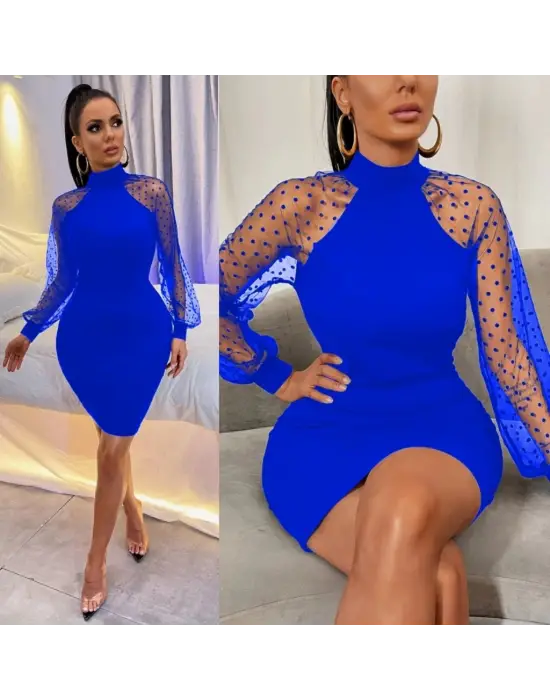 Omarı Şık Tül Puantiyelerle Süslenmiş Mini Boy Elbise