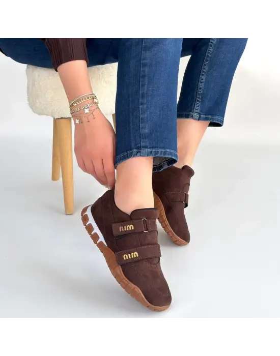 Tunga Kahverengi Süet Cırt Cırtlı Spor Ayakkabı