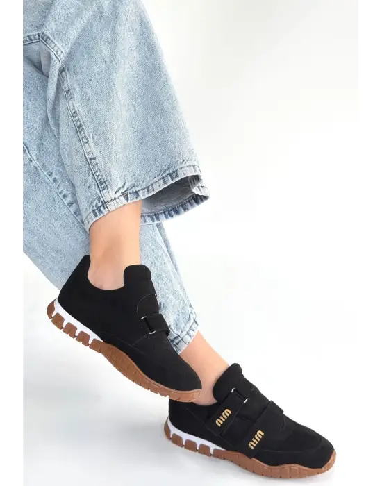 Tunga Siyah Süet Cırt Cırtlı Spor Ayakkabı