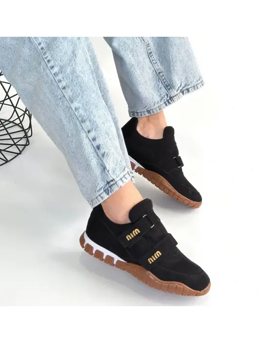 Tunga Siyah Süet Cırt Cırtlı Spor Ayakkabı