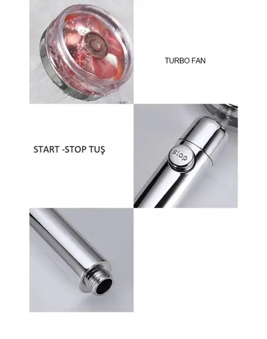 Turbo Duş Başlığı Seti Basınçlı Ayarlanabilir Su Tasarrufu Hortum Ve Mafsal Seti