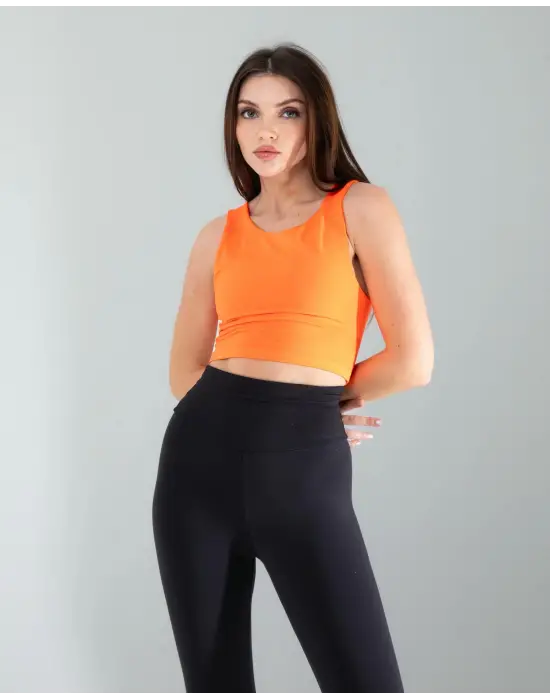 Omarı Kalın Askılı Turuncu Crop Üst - Scuba Kumaş
