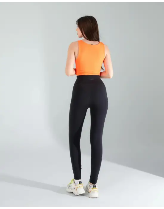 Omarı Kalın Askılı Turuncu Crop Üst - Scuba Kumaş