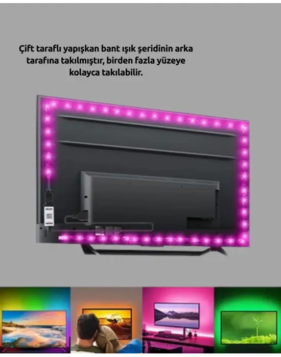 Tv Arkası Led Şerit Işık Otomatik Açma Kapama Özellikli 2mt