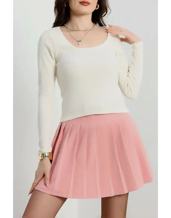 U yaka kaşkorse bluz beyaz A132