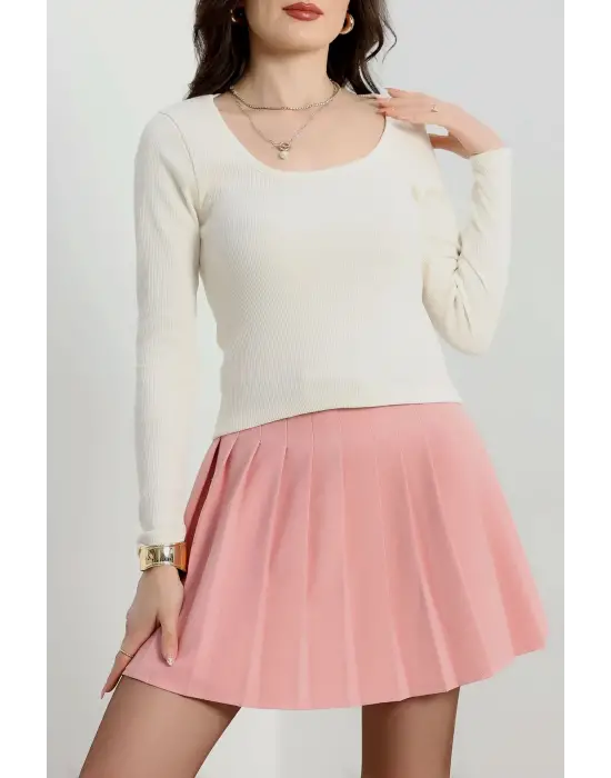 U yaka kaşkorse bluz beyaz A132