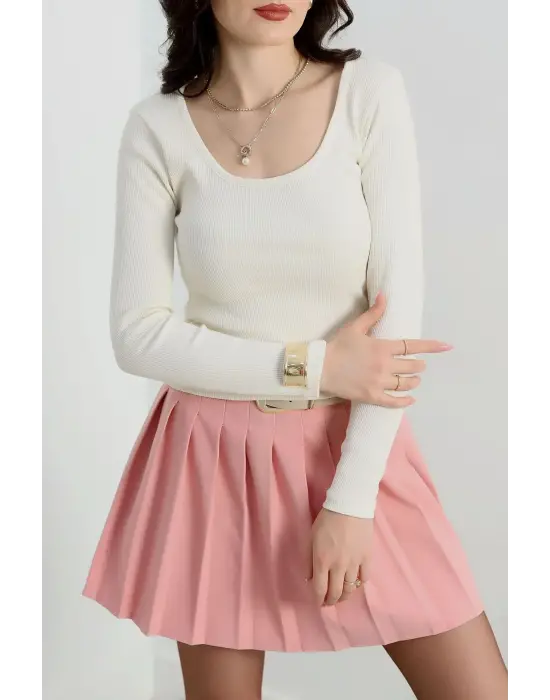 U yaka kaşkorse bluz beyaz A132