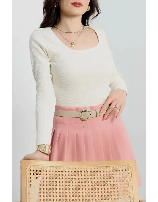 U yaka kaşkorse bluz beyaz A132