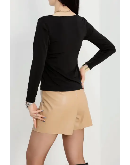 U yaka kaşkorse bluz siyah A132