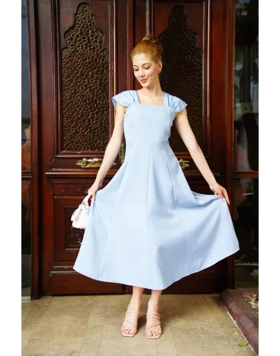 U yaka prenses elbise mavi s255101