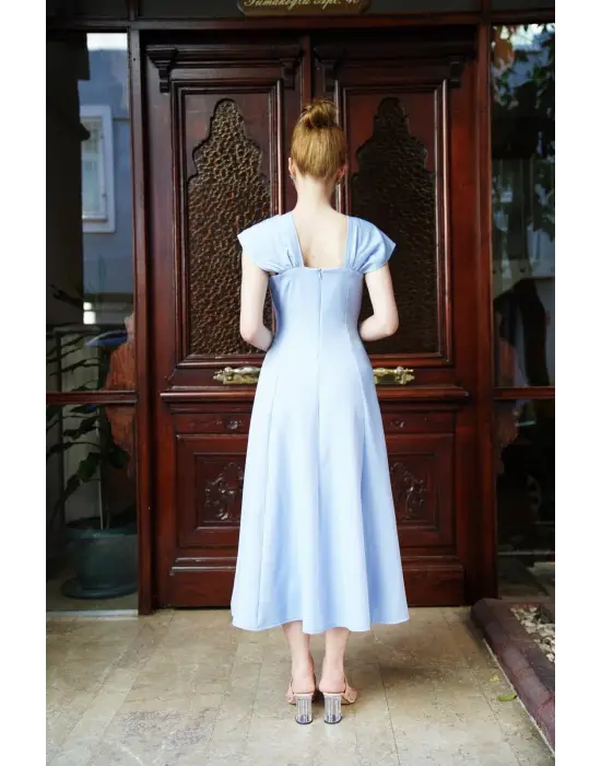 U yaka prenses elbise mavi s255101