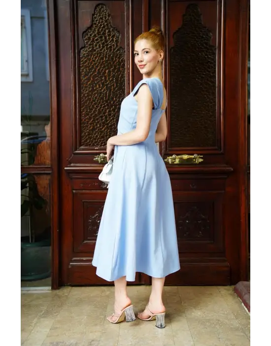 U yaka prenses elbise mavi s255101