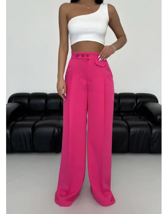 Üç Düğme Detayli Palazzo Pantolon