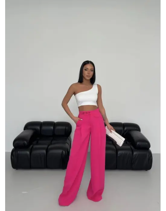 Üç Düğme Detayli Palazzo Pantolon