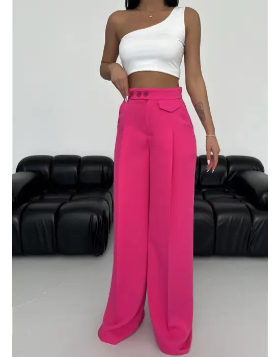 Üç Düğme Detayli Palazzo Pantolon