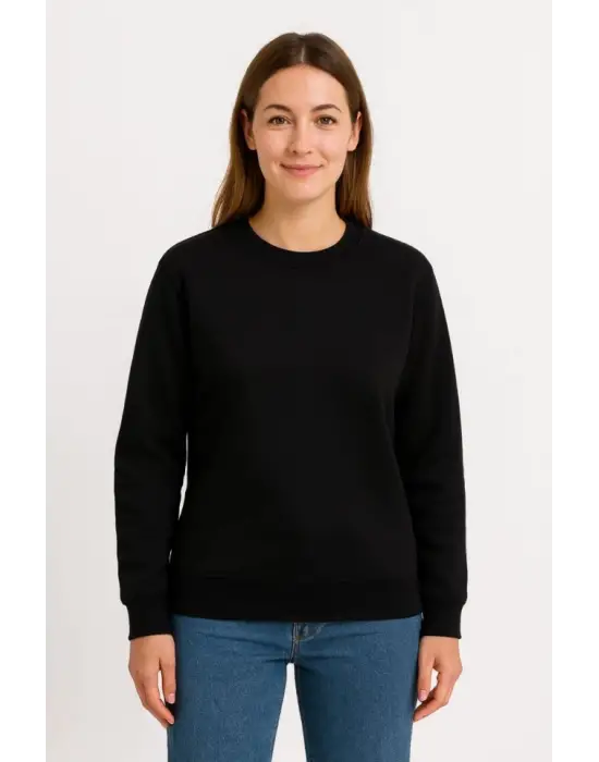 Üç İplik Düz Bisiklet Yaka SweatShirt  - Siyah