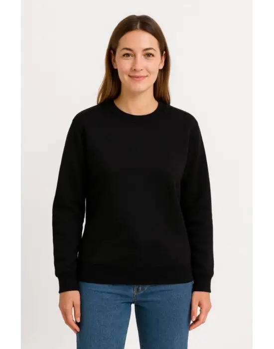Üç İplik Düz Bisiklet Yaka SweatShirt  - Siyah