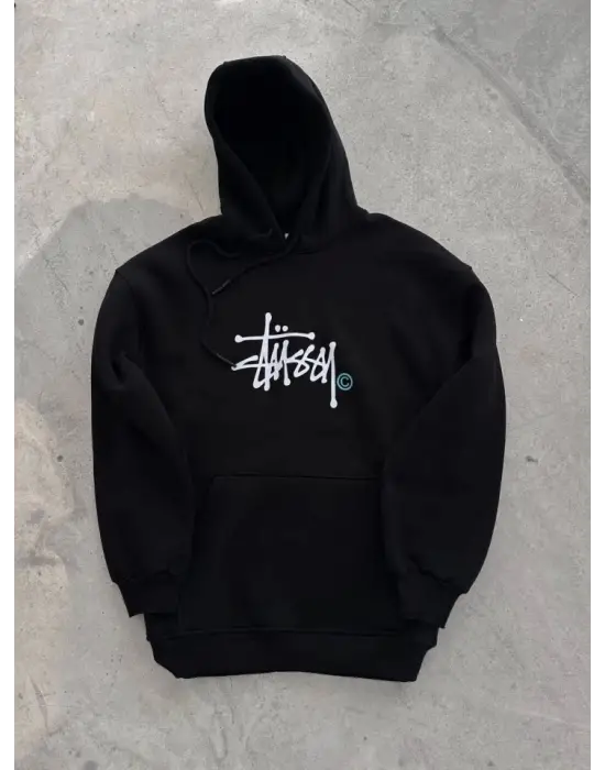 Omarı Siyah Kapşonlu Baskılı Sweatshirt