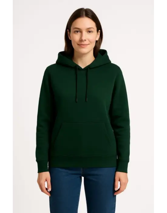 Üç İplik Kapüşonlu Kanguru Çepli SweatShirt Hoodie - Haki