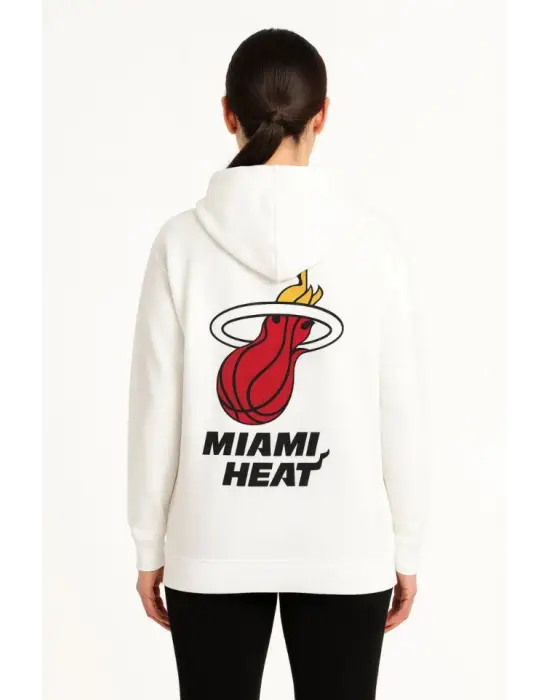 Üç İplik Kapüşonlu Ön Ve Arka Baskılı SweatShirt Hoodie - Beyaz