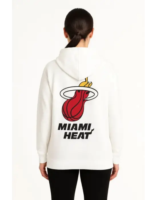 Üç İplik Kapüşonlu Ön Ve Arka Baskılı SweatShirt Hoodie - Beyaz