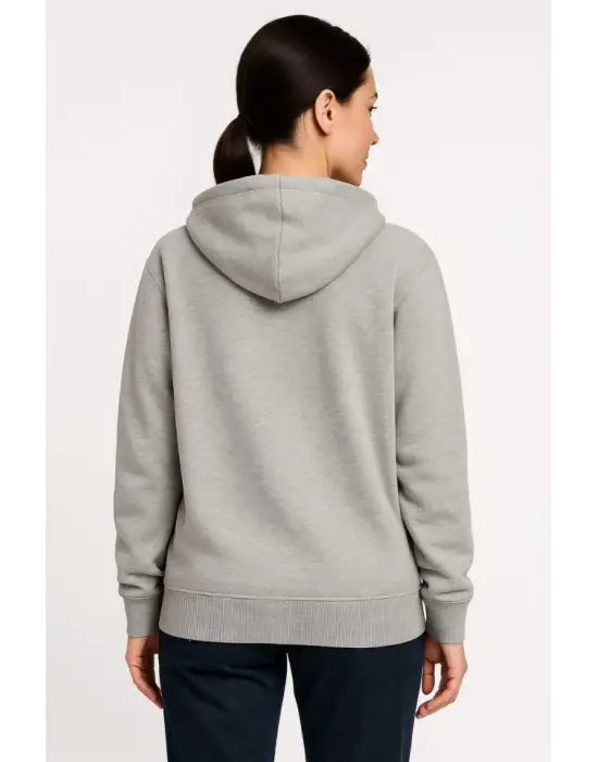 Üç İplik Kapüşonlu Tam Fermuarlı Kanguru Çepli SweatShirt Hoodie - Gri