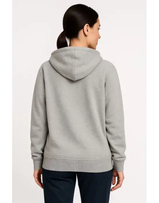 Üç İplik Kapüşonlu Tam Fermuarlı Kanguru Çepli SweatShirt Hoodie - Gri
