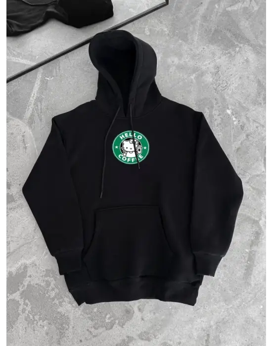 Omarı Siyah Penye Uzun Kol Kapşonlu Sweatshirt