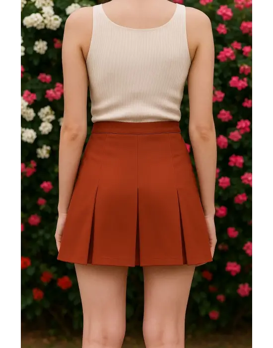 Omarı Zarif Kadife Üç Pileli Etek