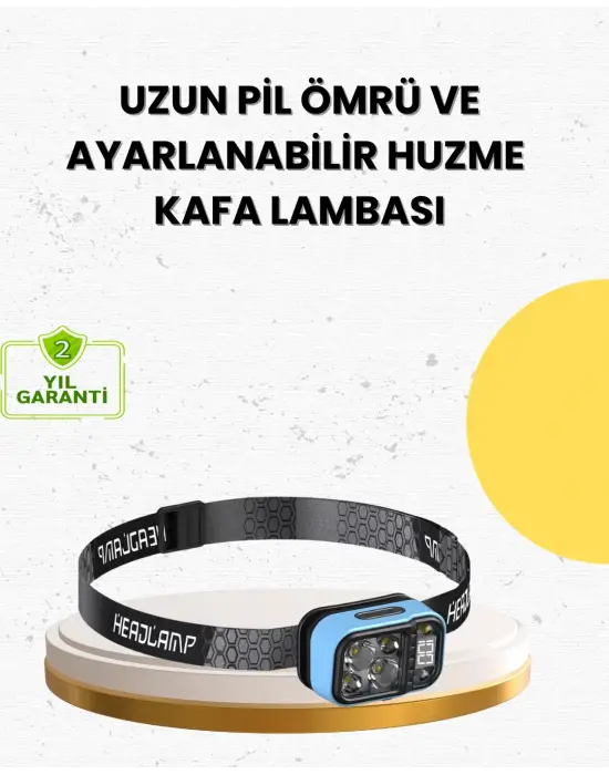 Üç Renkli Led Kafa Feneri 53 Mod Güç Göstergeli Type C Şarjlı