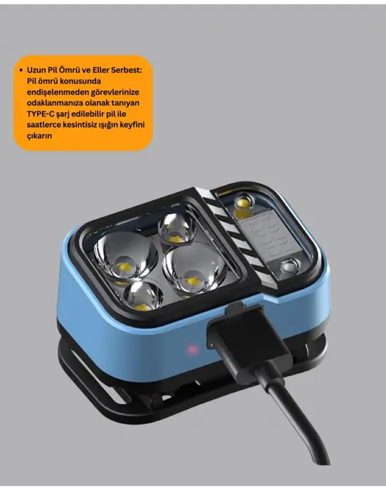 Üç Renkli Led Kafa Feneri 53 Mod Güç Göstergeli Type C Şarjlı