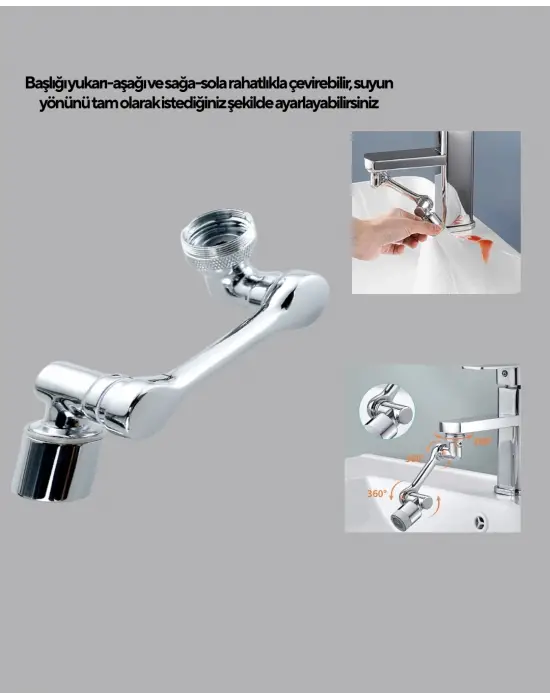 Üç Segmentli 1080 Derece Musluk Atı Esnek Döner Havalandırıcı Pratik Kullanım