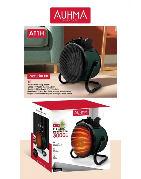 Ultra Güçlü 3000 Watt Taşınabilir Elektrikli Portatif Isıtıcı Soba Sıcak Hava Üfleyen Fan Radyatör